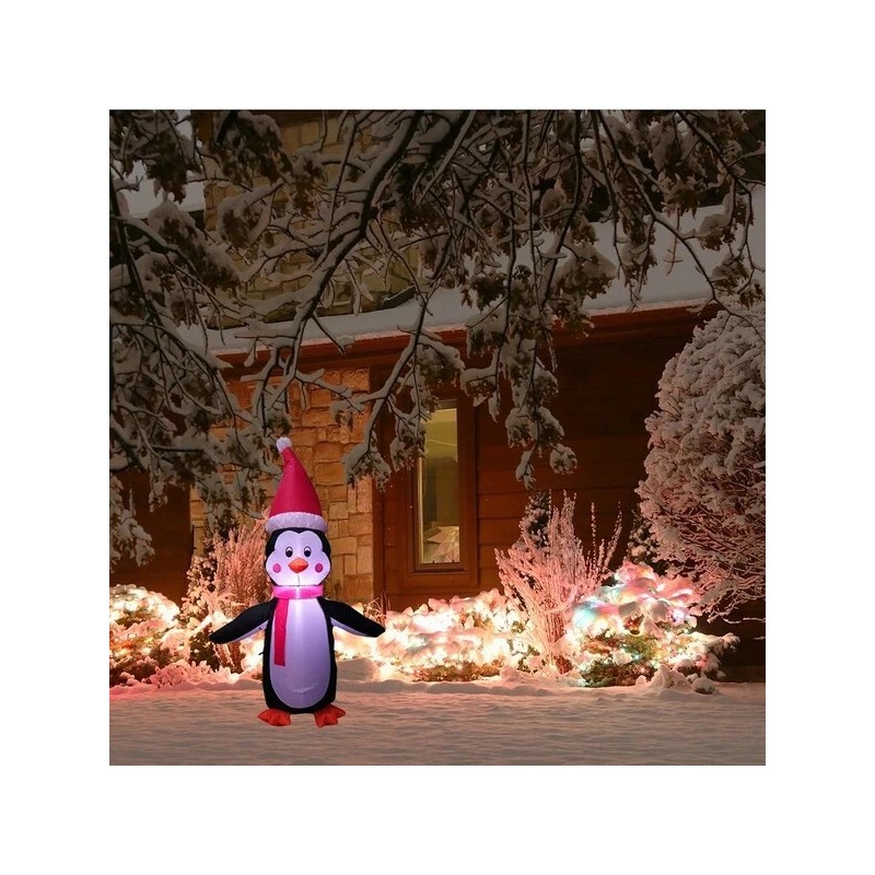 ProductWorks 7-Foot Candy Cane Lane Inflatable Penguin Outdoor Holiday Display