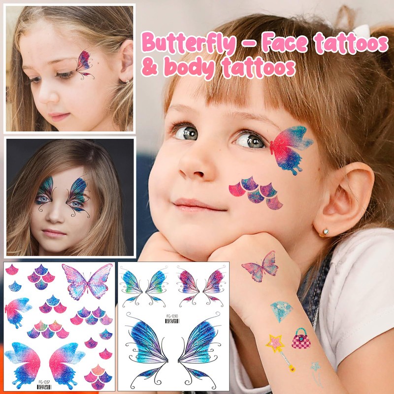 Dawnglow Skin-friendly children's tattoos, 10 sheets of glitter tattoos, cartoon