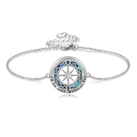 HUKKUN Compass Bracelet Sterling Silver Celtic Knot Abalone Shell Bracelet Jewelry Gifts for Women