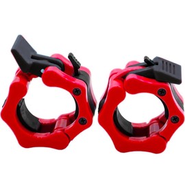 GW Tech Barbell Clamps 2 inch, Heavy Duty Exercise Collars 2" Quick Release Pair of Locking Pro Olympic Weight Bar Plate Locks Collar Clips Weightlifting Fitness Training - Red w/Black