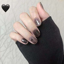 Black Short Press on Nails Cute Square False Nails Gradient Glitter Fake Nails Elk Full Cover Acrylic Nails Tips Deer Artificial Finger Manicure for Women and Girls 24 PCS