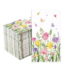 100Pcs Tulip Floral Paper Napkins 3 Ply Spring Easter Flowers Guest Towel Tulip Disposable Hand Napkins for Bathroom Tulip Flower Napkins for Dinner Spring Easter Party Bridal Baby Shower Wedding