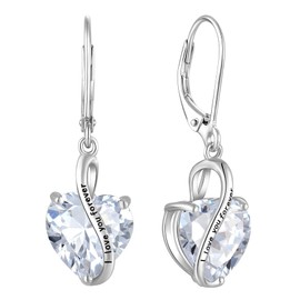 YL Women's Heart Earrings Sterling Silver I Love You Forever Dangle Drop Earrings Cubic Zirconia Promise Jewelry for Mother