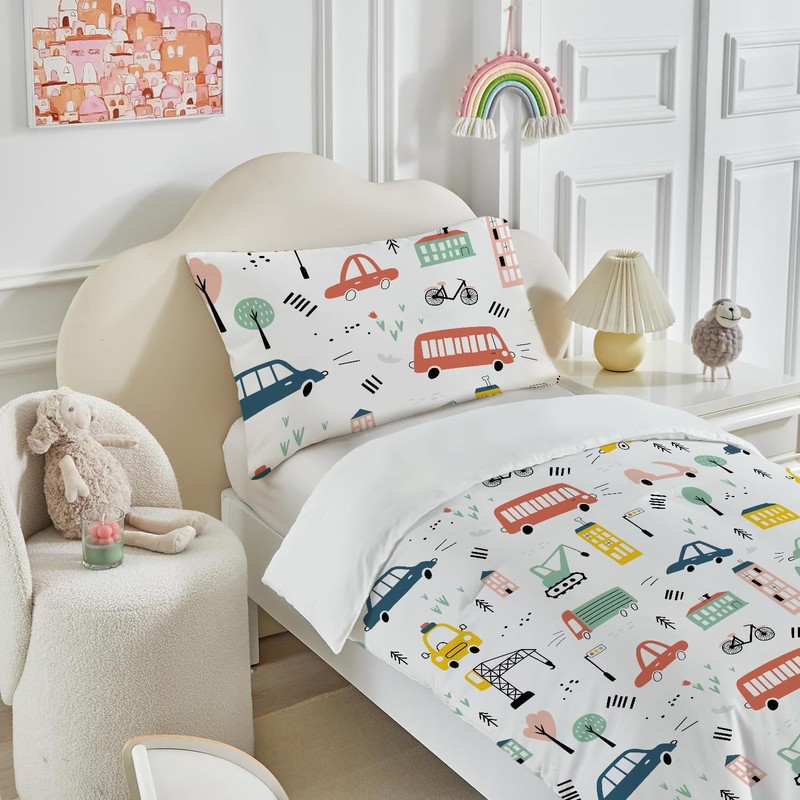 ROZTYLJ Cot Bed Duvet Cover Set Car Patterns Toddler Bedding