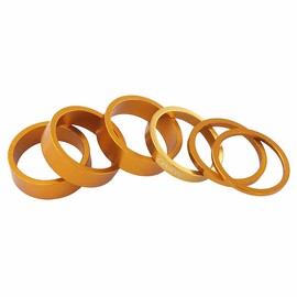 OSAGIE - Espaciadores de auriculares para bicicleta, aleación de aluminio, 6 unidades, para vástago de bicicleta de 1 1/8 pulgadas, 2 mm/3 mm/5 mm/3 x 10 mm (dorado)