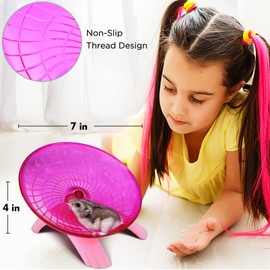 Hamster Wheel Silent Saucer Spinner/Quiet Exercise Flying Runner Dwarf Hamster/Gerbil Rat/Hermit Crab (Pink)