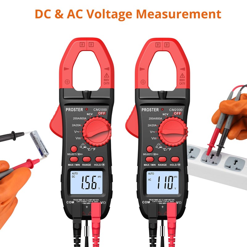 Proster Clamp Meter TRMS 2000Counts 600A AC Current AC/DC Voltage