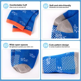 Tphon Toddler Baby Non Slip Socks Infant Anti Skid Socks with Grips 12 Pairs Crew Sock for 5-7 Years Kids Boys Girls