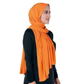 Lina & Lily Non-see-through Premium Jersey Maxi Hijab Head Scarf Wrap for Muslim Women (Orange)