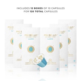 Piu Bello Lazio Flavor Coffee Pods - Nespresso Machine (Original) Compatible Capsules Pack - Rich & Balanced Taste - Strong Italian Espresso Flavored - Kosher Certified (120 Count Single Flavor)