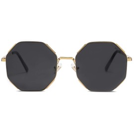 SOJOS Sunglasses for Women Men Classic Retro Polygon Shades UV400 SJ1128,Gold/Grey