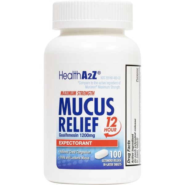 HealthA2Z® Mucus Relief | Guaifenesin 1200 mg | 100 Tablets