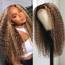 YOOLOOT Wear and Go 5x5 HD Lace Closure Wigs Human Hair Deep Wave Glueless Wigs Human Hair Pre Plucked Pre Cut P4/27 Honey Blonde Ombre Highlight Wig Human Hair 180% Density 18 Inch