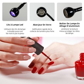 UV LED Lamp for Gel Nails, 5 W Mini Gooseneck LED Lamp Nails, Flexible Portable Nail Lamp with Safety Clip, Rotating UV Lamp, Small Nail Dryer for Curing Nail Glue (Black)