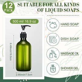 Tessco for you 12 Pack Green Soap Dispenser Empty Plastic Pump Bottles Dispenser Refillable Shampoo Container for Hand Sanitizer Soap Lotion Body Wash Conditioner Bathroom Kitchen Travel(16.9 oz)