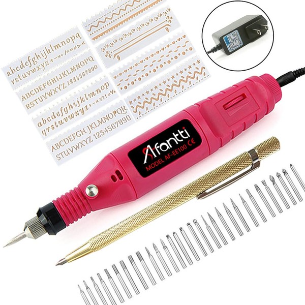 Afantti Micro Corded Electric Engraver Pen Tool Mini DIY Engraving Machine Kit for Metal Glass Ceramic Plastic Jewelry with | Scriber | 30 Bits | 8 Stencils |