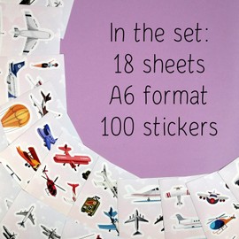 BulbaCraft 100 Pcs Airplane Stickers for Kids - Aircraft and Helicopter Stickers and Decals - Airplane Birthday, Airplane Party Supplies - Airplane Gift