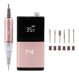 M M - E-ZDrill Rechargeable Cordless Nail Drill, 35k RPM, Smart Speed & Battery LCD, Portable Lightweight, Forward/Reverse, Aluminum Metal, Acetone Resistant (Rose Gold)