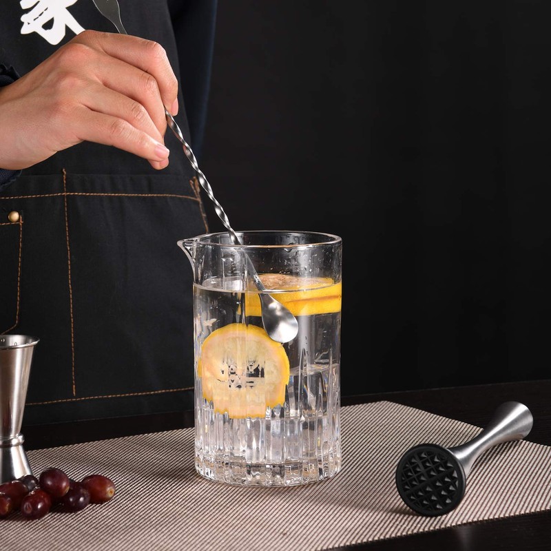 Stainless Steel Muddler for Cocktails,Mixing Spoon and Measuring Jigger,Professional Bar