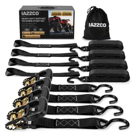 IAZZCO Heavy Duty Ratchet Straps with Hook - 1.6 Inch x 16 FT (5208 LB Break Strength) Tie Down Straps with S Hooks & Soft Loops, for Trucks, Cargo, Moving and Appliances（Black/4 Pack）