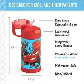 THERMOS FUNTAINER Water Bottle with Straw - 12 Ounce - Kids Stainless Steel Vac