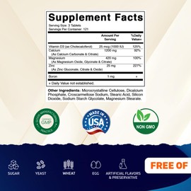 Vitamatic Calcium Magnesium Zinc D3 Boron | 365 Coated Tablets Supplement | Calcium 1200 mg, Magnesium 420mg, Zinc 25mg, Vitamin D3 1000 IU, Boron 1 mg | Non-GMO | Gluten Free | Made in USA