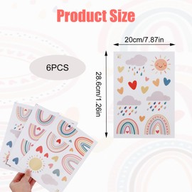 Girls Wall Stickers for Bedrooms Rainbow, 6 Sheets Wall Decals for Kids Art Stickers Watercolor Heart Sun Pattern Wall Stickers & Murals Decor for Living Room Nursery Girls Kids Boys Baby