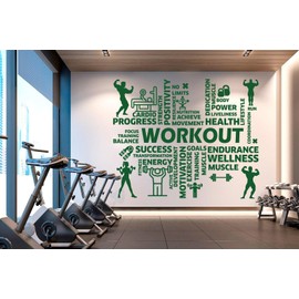 Workout Vinyl Gym Wall Decal, Inspirational Words, Gym Decal, Fitness Collage, Gym Wall Art Gym Decor Gym Wall Decor Motivational Art 032RS (Black, 44x54)