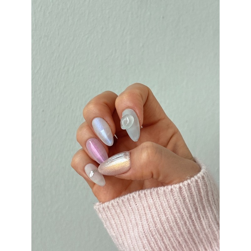 Matte Transparent Pebble Handmade Nail Tips Milky Way Nuance Square