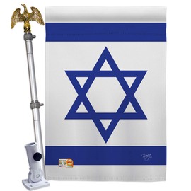 Breeze Decor Bandera de Israel Israeli Eagle Pole Set Home Banner Room Wall Art Patio Porch Lawn Garden Flag Stand Holder Outdoor Tapestry Grandma Gifts House, Jewish Decorations Made in USA