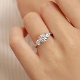 CACESTONE 3 Stone 1ct Moissanite Ring for Women, 6.5MM D Color VVS1 Round Brilliant Moissanite Engagement Wedding Proposal Promise Ring for Women, Anniversary Bridal Gift，All Size