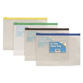 Sundry A5 Coloured Zip Bag, Clear, Pack of 12