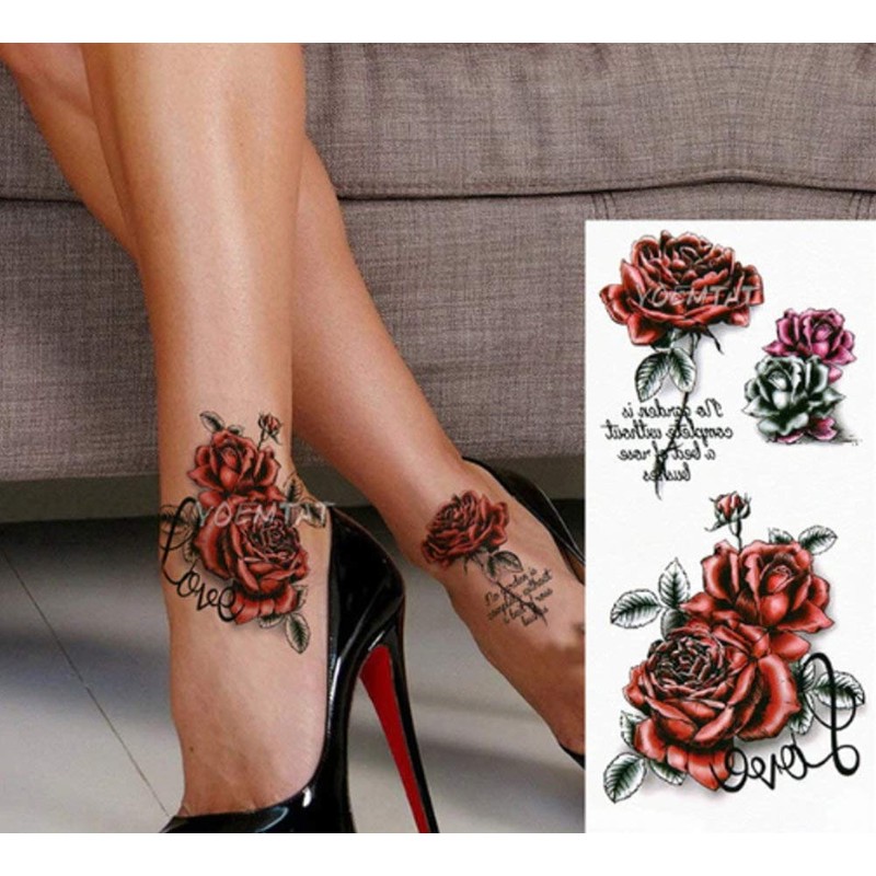 EROSPA® temporary tattoo sheet, roses flowers, waterproof, 9 x 19