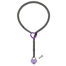 paloli Womens Slip Chain Necklace Heart O-Ring, Punk Rock Cuban Long Necklace Jewelry For Women, Adjustable Lariat Y-Necklace Heart Locker With Key (Black-Purple, 32'')