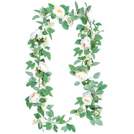 HAKUKU Guirnalda con Flores, Plantas Artificiales, Flores Falsas, Guirnalda Verde, Decoración de Vid de Flores, Fiesta, Mesa de Bodas, Decoración de Pared de Fondo Interior y Exterior 8 Champán Rosas