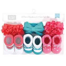 Hudson Baby Baby Girls' Headband and Socks Giftset, Teal Coral, One Size