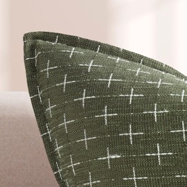 ZWJD Throw Pillow Covers 18x18 Set of 2 Soft Polyester Decorative Textured Cushion Covers with Flange Edge Cozy Farmhouse Pillow Covers for Couch Bed Sofa Living Room, Olive Green