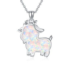 VENACOLY Goat Necklace Sterling Silver Opal Goat Pendant Necklace Animal Jewellery for Women, Sterling Silver, No Gemstone