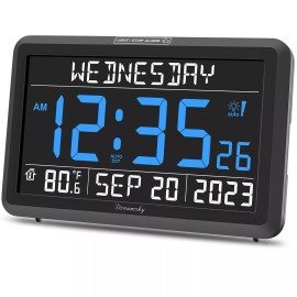 DreamSky Digital Clock with Date and Day of Week for Seniors - Colorful Large Display ...