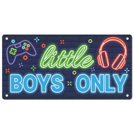 Little Boys Only, Boys Gaming Room Decor Door Sign for Gamer Room, Baby Boys Bedroom Wall Decorations, Kids Bedroom Dormitory Toddler Nursery Playroom Wall Art