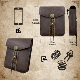 EpicCos 6 Pieces Renaissance Belt Costume Medieval Accessories Belt Pouch Skirt Hiking Sword Frog Viking Horn Belt Holster, Brown C