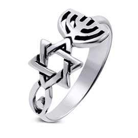 AJDesign Messianic Ring in Sterling Silver Grafted Star of David Menorah Fish (6.0)