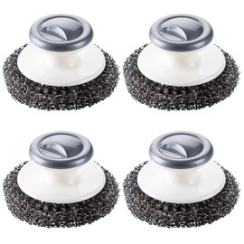 4 depuradores de lana de acero inoxidable con asa, suministros de limpieza para ollas, sartenes, parrillas, platos