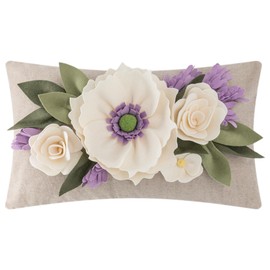 King Rose 3D Flower Throw Pillow Cover Home Decorative Accent Pillow Case Sham Handmade Cushion Cover Sofa Bed Couch Living Room 12 x 20 Inches Cream