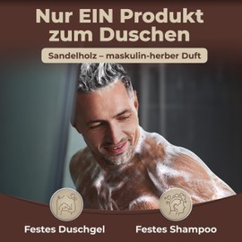 larum sports Solid Shower Soap Men Sandalwood, Solid Shower Gel, Solid Soap Men for Hair, Body, Face, Solid Shampoo Men, Men's Natural Soap Men, 2 x Soap Pieces of 85 g