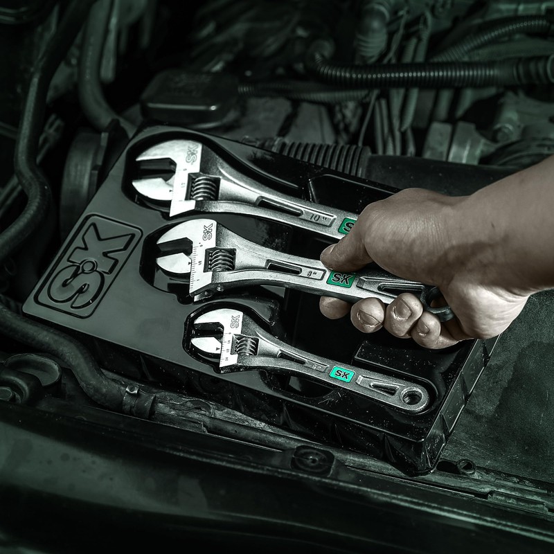 SK 3-Piece Adjustable Wrench Set, 6-Inch, 8-Inch, 10-Inch, Cr-V Steel,