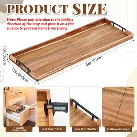 Teenyyou 36"x 12" Extra Large Ottoman Tray with Handle Acacia Wooden Charcuterie Board Serving Cheese Boards Tray Oversized Coffee Table Rectangle Tray for Tea Kitchen Food Beverage Fruit Snack