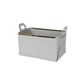 Decorative Faux Leather Basket,Small Catchall Basket for Entryway Bedside Dresser End table,Collapsible Rectangle Tray Organizer Box (Light Grey)