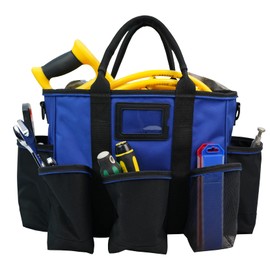 Melo Tough 14 inch Supply bag Open Top Tote tool bag Tool Organizer bag with shoulder strap for Cleaner, Contractor, HVAC (Bule)