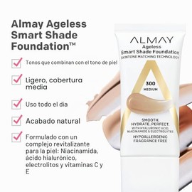 Anti-Aging Foundation by Almay, Smart Shade Face Makeup with Hyaluronic Acid, Niacinamide, Vitamin C & E, Hypoallergenic-Fragrance Free, 050 Fair, 1 F